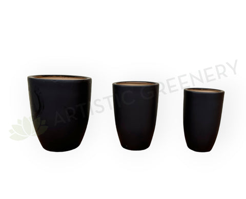 Black Curved Planter / Pot Matt Finish - Round (Ceramic) CER0021 | ARTISTIC GREENERY