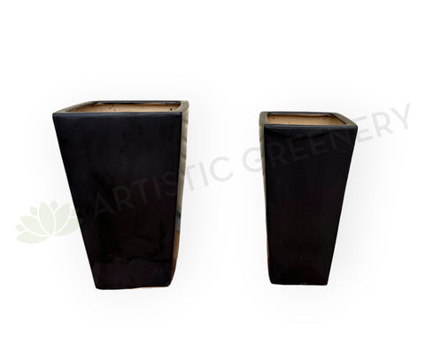 Black Square Tapered Planter Matt Finish - Round (Ceramic) CER0022 | ARTISTIC GREENERY