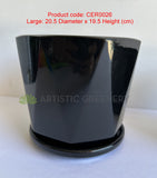 CER0026BLA "V" Pattern Ceramic Pots - Black Gloss - 3 Sizes