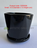 CER0026BLA "V" Pattern Ceramic Pots - Black Gloss - 3 Sizes