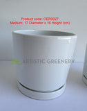 CER0027WHI Straight Cylinder Ceramic Pots - White Gloss - 3 Sizes | ARTISTIC GREENERY