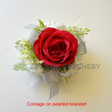 Corsage - Red Rose with Silver Ribbon & Smaller White Flowers - COR003 | ARTISTIC GREENERY