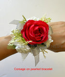 Corsage - Red Rose with Silver Ribbon & Smaller White Flowers - COR003 | ARTISTIC GREENERY