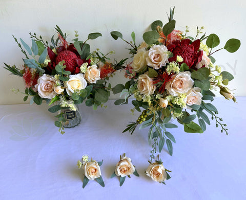 Faux Flower Round Bouquet - Red & Cream - Caitlin B | ARTISTIC GREENERY 