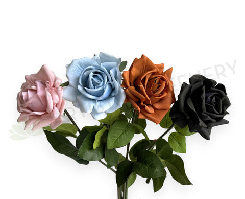 F0391 Latex Single Rose Stem (Open) 75cm Pink / Light Blue / Brown / Black | ARTISTIC GREENERY 