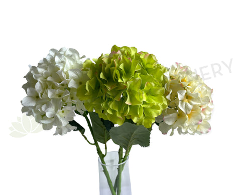 F0416 Silk Hydrangea Stem 57cm Available in 3 Colours (White / Light Green / Light Pink & White) | Artistic Greenery Perth