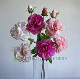 F0427 Silk Rose Garden Rose Spray 64cm Pink & White / Hot Pink / Baby Pink | ARTISTIC GREENERY