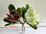 F0441 Faux King Protea Single Stem 52cmcm Dusty Red / White | ARTISTIC GREENERY
