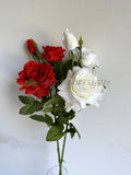 F0447 Latex Rose Spray / Real Feel Roses 77cm Red / White | ARTISTIC GREENERY 