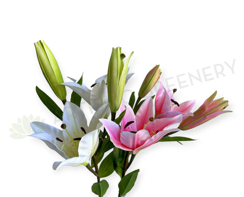 F0455 Artificial Lily Spray 79cm White / Pink | ARTISTIC GREENERY