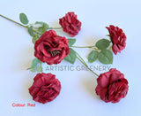 Red - Orange - F0480 Camellia / Garden Rose Spray 81cm 5 Colour (SPECIAL) | ARTISTIC GREENERY
