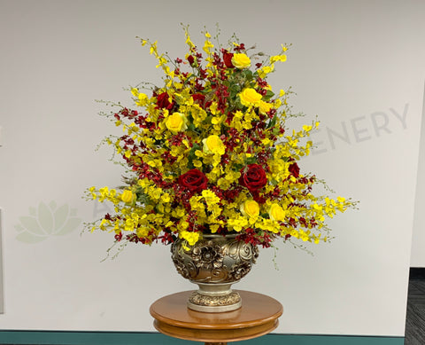 FA1131 - Yellow & Red Orchids & Roses Floral Arrangement 100cm Tall (Ref: Roshana)