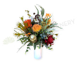 FA1143 - Mixed Style (Orange & Red) Floral Arrangement 55cm Tall (Ref: Dieter - for Medical Reception) | ARTISTIC GREENERY