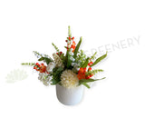 FA1144 - Orange & White Small Floral Arrangement 23cm Tall (Ref: Bella Build & Design) | ARTISTIC GREENERY
