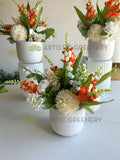 FA1144 - Orange & White Small Floral Arrangement 23cm Tall (Ref: Bella Build & Design) | ARTISTIC GREENERY