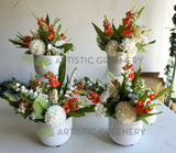 FA1144 - Orange & White Small Floral Arrangement 23cm Tall (Ref: Bella Build & Design) | ARTISTIC GREENERY