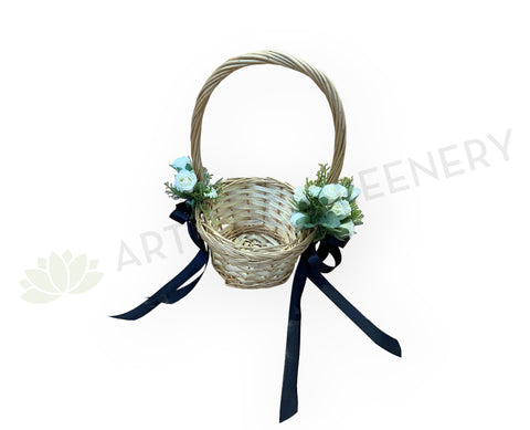 Flower Girl Basket Decorated with Flowers & Ribbon (Code: FGB001) | ARTISTIC GREENERY