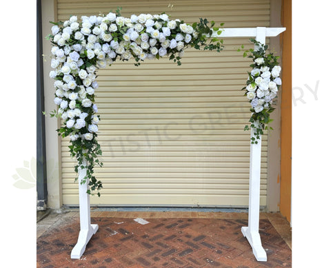 For Hire - White Wooden Wedding Arbor with Flowers (Code: HI0062)