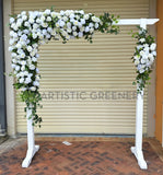 For Hire - White Wooden Wedding Arbor with Flowers (Code: HI0062)