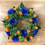 Blue & Orange Silk Wreath 30cm / 40cm / 50cm (WRE007) | ARTISTIC GREENERY Perth Australia / Sympathy Gravestone flowers