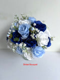 Bridal Bouquet - Silk Blue & White Round Rose Bouquet - Blue & White - Lynda B | ARTISTIC GREENERY