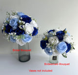 Silk Blue & White Round Rose Bouquet - Blue & White - Lynda B | ARTISTIC GREENERY