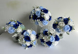 Silk Blue & White Round Rose Bouquet - Blue & White - Lynda B | ARTISTIC GREENERY