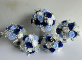 Silk Blue & White Round Rose Bouquet - Blue & White - Lynda B | ARTISTIC GREENERY
