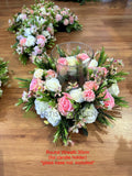 Memorial Silk Flowers - Pink & White - Cross / Round / Candle Wreath - SYM0047 | ARTISTIC GREENERY