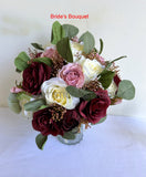 Bridal Bouquet - Silk Flower Round Bouquet - Burgundy Cream & Dusty Pink - Stacey N | ARTISTIC GREENERY