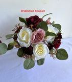Bridesmaid's Bouquet - Silk Flower Round Bouquet - Burgundy Cream & Dusty Pink - Stacey N | ARTISTIC GREENERY