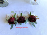Buttonholes - Silk Flower Round Bouquet - Burgundy Cream & Dusty Pink - Stacey N | ARTISTIC GREENERY