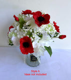 Cemetery Flowers (Red Poppies & White) Mausoleum Flowers 27 x 40 cm - SYM0056