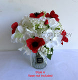 Cemetery Flowers (Red Poppies & White) Mausoleum Flowers 27 x 40 cm - SYM0056