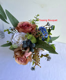 Round Wedding Bouquet - Dusty Pink & Blue - Analesha G | ARTISTIC GREENERY