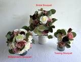 Silk Flowers Round Bouquet - Burgundy White & Dusty Pink - Annie L | ARTISTIC GREENERY