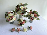 Silk Flowers Round Bouquet - Burgundy White & Dusty Pink - Annie L | ARTISTIC GREENERY