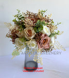 Silk Wedding Flowers Affordable Round Bouquet -  Rustic Pink Blush & White - Dayanara M | ARTISTIC GREENERY Wedding Flowers