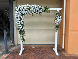 For Hire - White Wooden Wedding Arbor with Flowers (Code: HI0062)