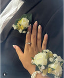 Corsage & Buttonhole - White Roses with Gold Ribbons - CB0035Gold - $56/set