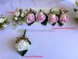 Buttonholes - Round Bouquet & Pet Pram Flowers (Cat Flowers ) - Pink Purple & White - Gloria L | ARTISTIC GREENERY