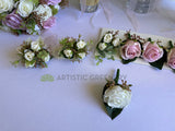 Corsages - Round Bouquet & Pet Pram Flowers (Cat Flowers ) - Pink Purple & White - Gloria L | ARTISTIC GREENERY