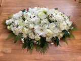 SYM0023 Elegant White Casket Spray Centerpiece Memorial Flower Seasons Funeral Homes Malaga Perth WA Australia | ARTISTIC GREENERY