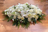 SYM0023 Elegant White Casket Spray Centerpiece Memorial Flower Seasons Funeral Homes Malaga Perth WA Australia | ARTISTIC GREENERY
