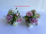 Round Bouquet & Pet Pram Flowers - Pink Purple & White - Gloria L