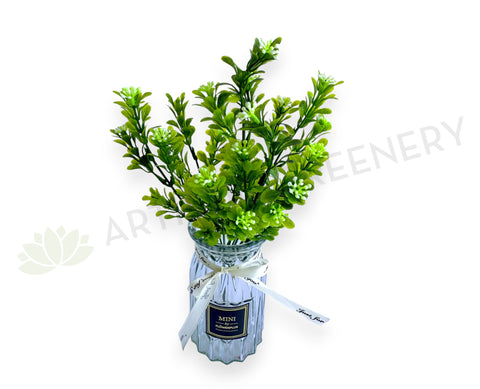 SP0057-S91 Artificial Boxwood Greenery with White Flowers 30cm | ARTISTIC GREENERY