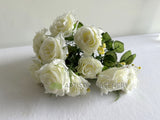 SP0104-11 Silk rose bunch (11 Flowers) 40cm White - Artistic Greenery