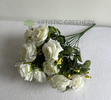 SP0104-11 Silk rose bunch (11 Flowers) 40cm White - Artistic Greenery