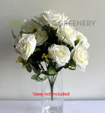 SP0104-11 Silk rose bunch (11 Flowers) 40cm White - Artistic Greenery