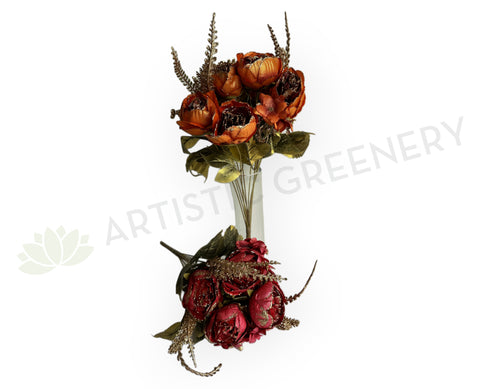 SP0193-S87 Peony Bunch with Gold Trims 49cm Orange / Pink | ARTISTIC GREENERY